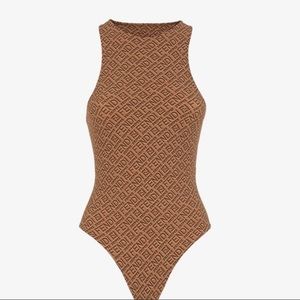 FENDI X SKIMS, Tan sleeveless thong bodysuit